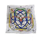 HERMES◆CAVALCADOUR カレジェアン 140 スカーフ/カシミア・シルク/GRY/総柄