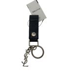 ショッピングキーリング SAINT LAURENT◆ロゴプレートキーリング/キーホルダー/レザー/BLK/メンズ