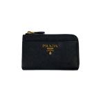 PRADA◆コインケース/レザー/BLK/無地/レディース/キーリング付き