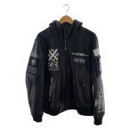AVIREX◆LEATHER HOODIE HALO/XXL/羊革/BLK/無地/6191061