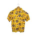 ショッピングスカル #FR2◆浮世絵/スカル/たばこ/和柄/アロハシャツ/半袖シャツ/L/レーヨン/イエロー/FRS014