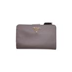 PRADA◆2つ折り財布/レザー/GRY/無地/レディース//