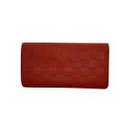 LOUIS VUITTON◆ポルト・フォイユ・ブラザ_ダミエ・アンフィニ/レザー/RED/レディース