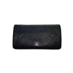 CHANEL◆長財布/羊革/BLK/無地/レディース/マトラッセ