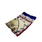 HERMES◆カレ90/LES BECANES/スカーフ/シルク/BLU/レディース/※シミ多数有