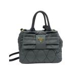 ショッピングPRADA PRADA◆ハンドバッグ/ナイロン/GRY/1BG005/テスートボンバーリボン/158/色褪せ有/剥げ有