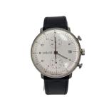 JUNGHANS◆クォーツ腕時計/アナログ/レザー/WHT/BLK/27.4003//
