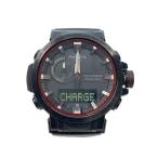CASIO◆ソーラー腕時計_PRO TREK/デジアナ/ステンレス/BLK/BLK/K18YG//