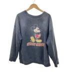 ショッピングミッキー BOWWOW◆フロッキー ミッキーマウス ヴィンテージ加工 スウェット/XL/コットン/フェードグレー//