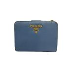 PRADA◆プラダ/2つ折り財布/PVC/BLU/無地/レディース/ブルー