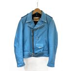 Schott◆ターコイズ/ダブルライダースジャケット/32/レザー/BLU/ベルト/袖擦れ有//