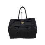 ショッピングPRADA PRADA◆リボン_ハンドバッグ/ナイロン/BLK/無地