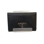 ショッピング小物 PRADA◆カードケース/レザー/BLK/無地/レディース