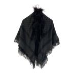 GUCCI◆ストール/ウール/BLK/総柄/レディース/シルク混/FOXファー付き//