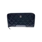 CHANEL◆長サイフ_マトラッセ_ラムスキン_ラウンド_ココマーク_BLK/羊革/BLK/レディース