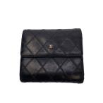 CHANEL◆2つ折り財布/レザー/BLK/レディース