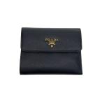 PRADA◆3つ折り財布/BLK/ブラック/黒/無地/レディース/プラダ