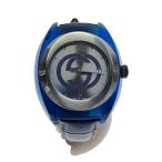 GUCCI◆クォーツ腕時計/アナログ/レザー/SLV/NVY/プラスチック/137.1/社外ベルト