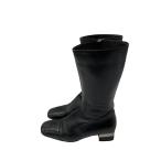 CHANEL◆サイドジップ/ココマーク刺繍/スクエアトゥ/裏貼済/ブーツ/36/ブラック/黒/レザー