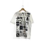 STUSSY◆Tシャツ/L/コットン/WHT/総柄/ホンジュラス製/首元黄ばみ有