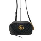 ショッピングgucci GUCCI◆チェーン・ショルダーバッグ_GGマーモント_キルティング/レザー/BLK