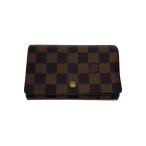 ショッピングダミエ LOUIS VUITTON◆ポルト・モネ・ビエ・トレゾール_ダミエ・エベヌ/PVC/BRW/レディース