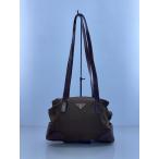 PRADA◆ハンドバッグ/ナイロン/レザー/ブラウン/クロコ型押し//