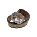 GUCCI◆ベルト_GGキャンバス_インターロッキングG_レザー_ベージュ/キャンバス/レザー/32インチ