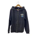 STUSSY◆ジップパーカー/S/コットン/BLK/無地