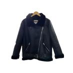 ショッピングzara ZARA◆フェイクムートンダブルライダースジャケット/L/ポリエステル/BLK