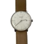 JUNGHANS◆自動巻腕時計/アナログ/レザー/WHT/BEG/027 4002 02B/マックスビル