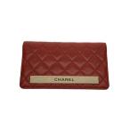 CHANEL◆マトラッセ/2つ折り財布/レザー/ORN/無地/レディース