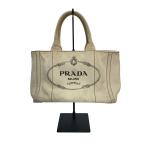 ショッピングPRADA PRADA◆ハンドバッグ/キャンバス/WHT/色あせ/汚れ/状態考慮/ショルダー欠品