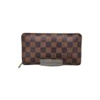 LOUIS VUITTON◆ポルト・モネ・ジップ_ダミエ・エベヌ_BRW/PVC/BRW/レディース