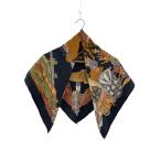 HERMES◆タバコ臭有/小穴有/カレ90/SCOTLAND/スカーフ/シルク/BLK/レディース