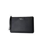 EMPORIO ARMANI◆ロゴプレートレザークラッチバッグ/セカンドバッグ/レザー/BLK/Y3H051