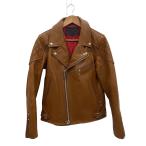 COLLARS◆ダブルライダースジャケット/L/牛革/CML/無地/CROW-JK-0002