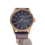 NIXON◆NEVER BE LATE/クォーツ腕時計/アナログ/レザー/BLK/BRW