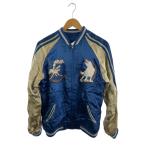 ショッピング和柄 SATORI◆和柄/白狼×波/リバーシブル/スカジャン/レーヨン/ブルー/GSJR-012/波に白狼