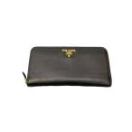 ショッピングサイフ PRADA◆長サイフ/レザー/BLK/無地/メンズ