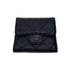 ショッピングサイフ CHANEL◆2ツ折サイフ_マトラッセ_ラムスキン_Wホック_ココマーク_BLK/羊革/BLK/無地/レディース