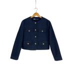 ZARA◆ノーカラージャケット/XS/ポリエステル/ネイビー/無地