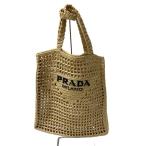 ショッピングカゴバッグ PRADA◆ロゴ/カゴバッグ/ラフィア/BEG