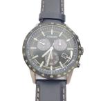CITIZEN◆クォーツ腕時計/アナログ/レザー/BLK/BLK/E820-S122643