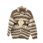 KANATA◆カウチンカーディガン/カナダ製/ハンドニット/カーディガン(厚手)/--/ウール/BRW/総柄