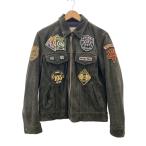ショッピングレザージャケット AVIREX◆レザージャケット・ブルゾン/L/スウェード/GRN/モスグリーン/ベトジャン/内ブラ/ワッペン