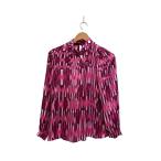 ANAYI◆アイシクルプリントカシュクールネックブラウス/長袖ブラウス/38/ポリエステル/ピンク/総柄