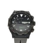 CASIO◆ソーラー腕時計_PRO TREK/アナログ/ラバー/BLK/BLK