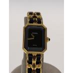 CHANEL◆プルミエールXL/社外革ベルト交換済/クォーツ腕時計/アナログ/--/BLK/GLD