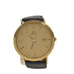 OMEGA◆デビルクラシック/クォーツ腕時計/アナログ/レザー/GLD/BLK/K18/750刻印/カレンダー//